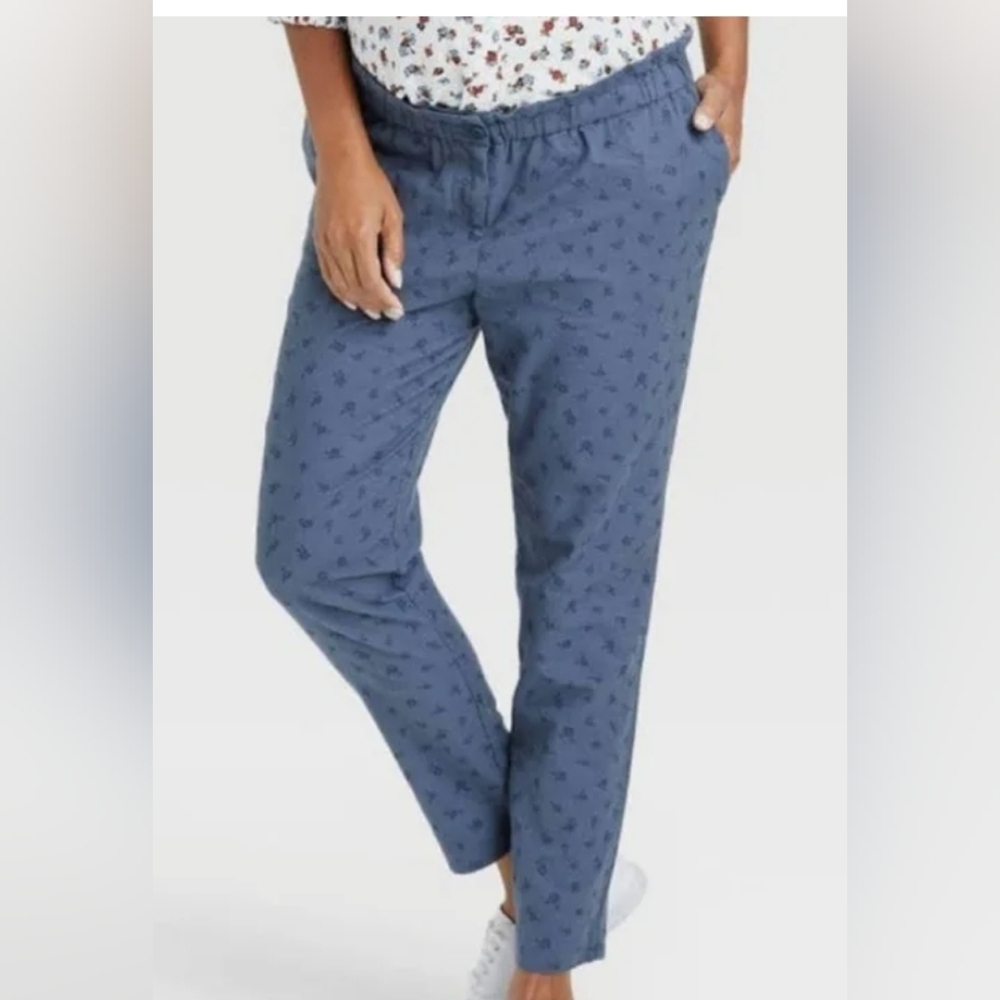 The Nines By Hatch Women's Paperbag Maternity Pants in Indigo Floral Size L